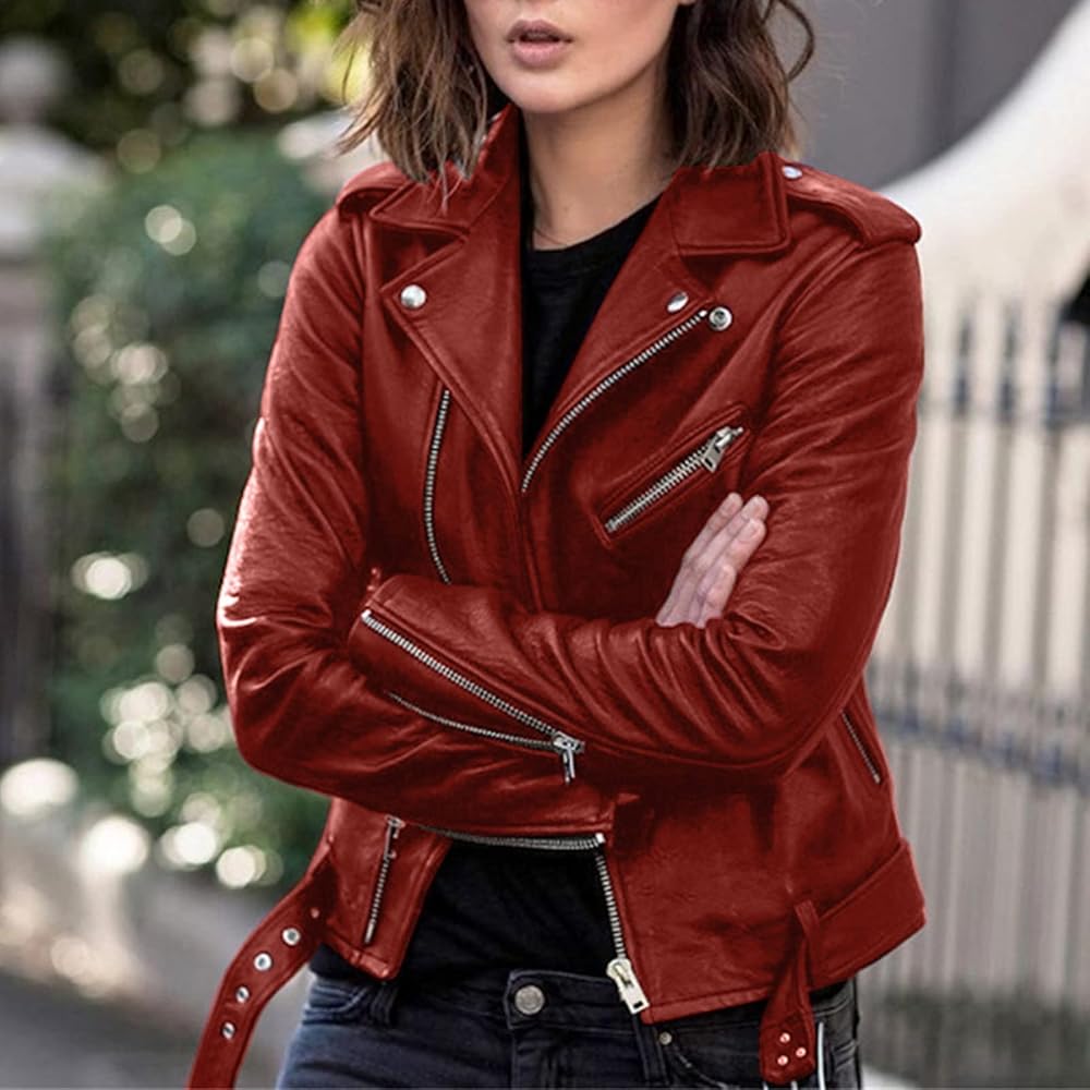 bikerjacke-damen-013mgx-1.jpg Lederjacke für Damen, Revers, Jacke, Kunstleder, Damen, Bikerjacke, Bikerjacke, Damenjacke, tailliert, Oversize, leicht, Motorradmantel, warm, lange Ärmel, elegant, kurze Jacke, Burgunderrot, 36 : Amazon.de: Fashion – Bild 1