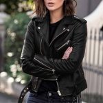 Lederjacke Damen Kurz Bikerjacke Reverskragen Motoradjacke Leder Jacke Übergangsjacke für Frühling Herbst