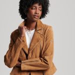 Bikerjacke aus Wildleder tabakbraun für Damen | Superdry DE
