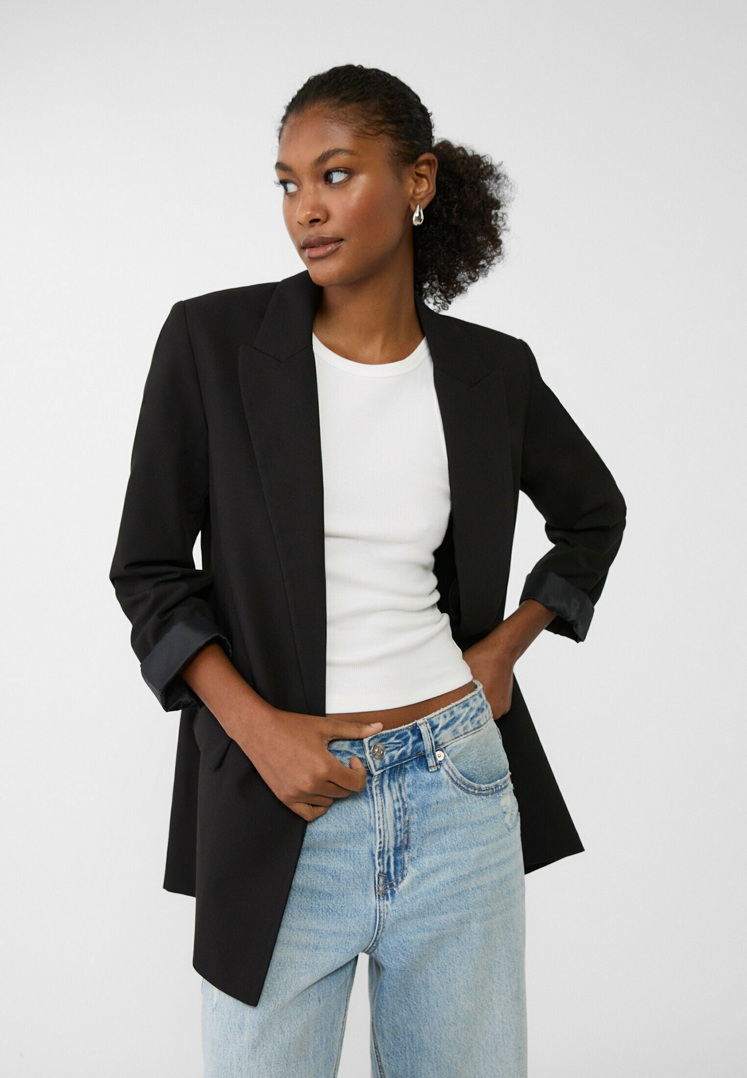 blazer-schwarz-894zkk-1.jpg Stradivarius FLOWING OPEN Blazer black/schwarz Zalando – Bild 1