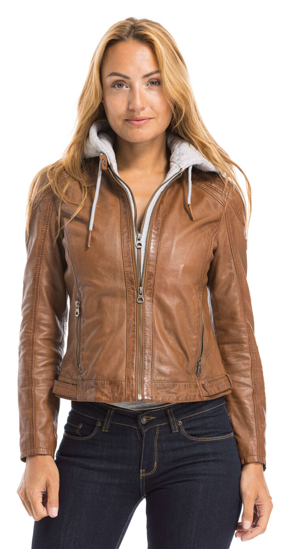 gipsy-lederjacke-damen-753rxz-1.jpg Cognacfarbene Gipsy Lederjacke mit Kapuze fur Damen – Bild 1