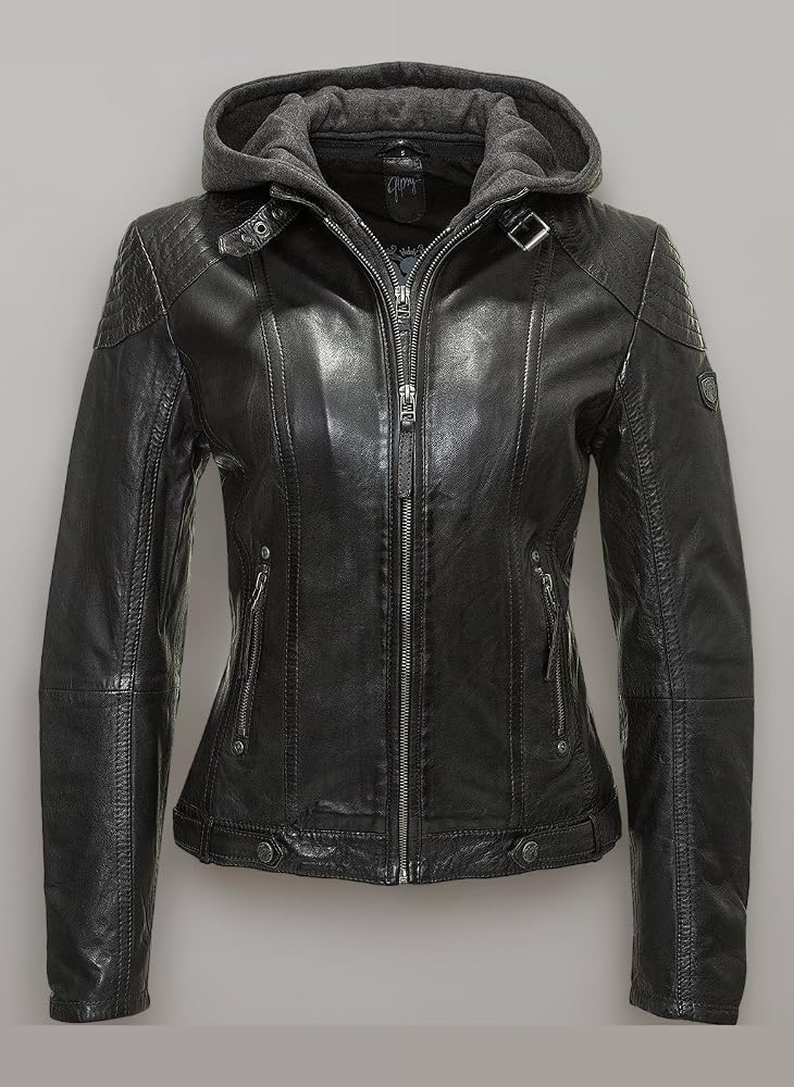 gipsy-lederjacke-damen-936riw-1.jpg Gipsy Damen Lederjacke mit Kapuze im Biker Look Schwarz (L, Black) : Amazon.de: Fashion – Bild 1