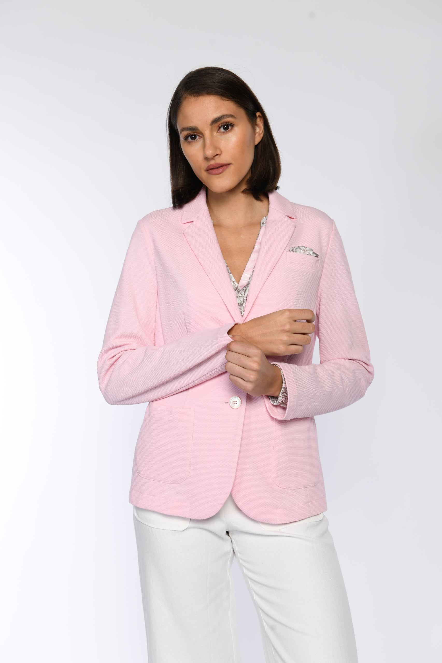 jersey-blazer-damen-377jrd-1.jpg Jersey Blazer Damen – Strukturierter Look in Rosa & Creme Creme / 34 – Bild 1