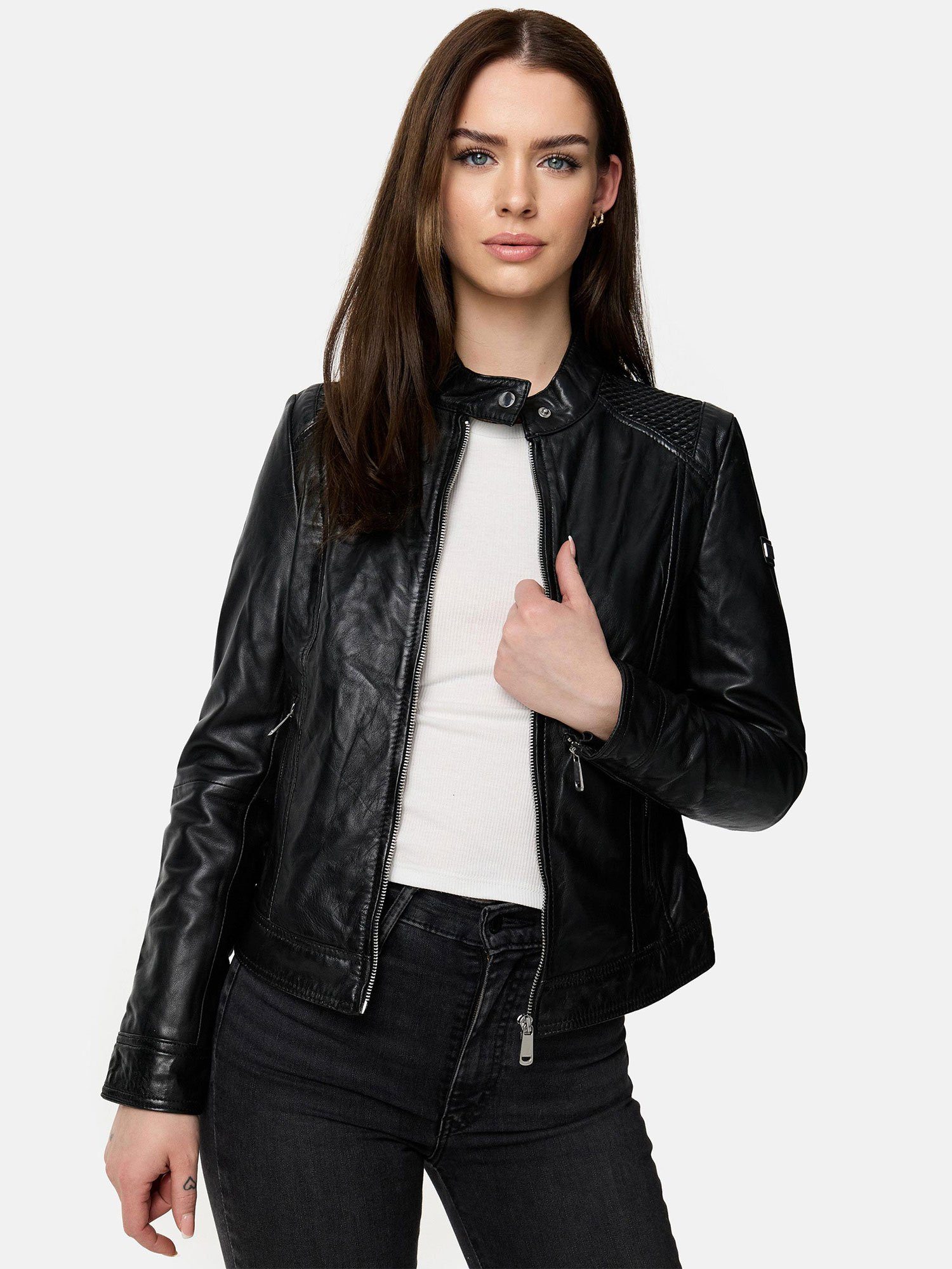 kunstlederjacke-damen-220zpa-1.jpg Tazzio Lederjacke F520 moderne & zeitlose Damen Jacke im Biker Look – Bild 1
