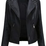 ASKSA Damen Kunstlederjacke Kunstleder Casual Slim Bikerjacke Jacke Reißverschluss