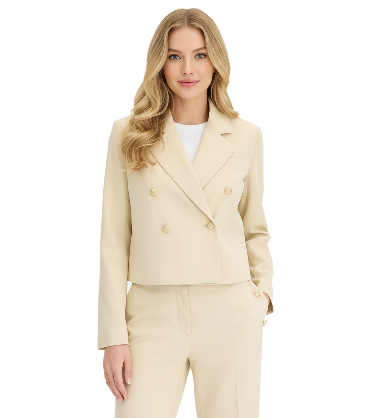 kurzblazer-damen-922nhj-1.jpg stillvoller Kurzblazer für Damen mit Schmuckknöpfen Ausgeh Blazer Business Blazer 950017 Beige – Bild 1