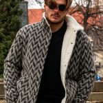 Warme Herren Lammfelljacke mit geometrischem Muster