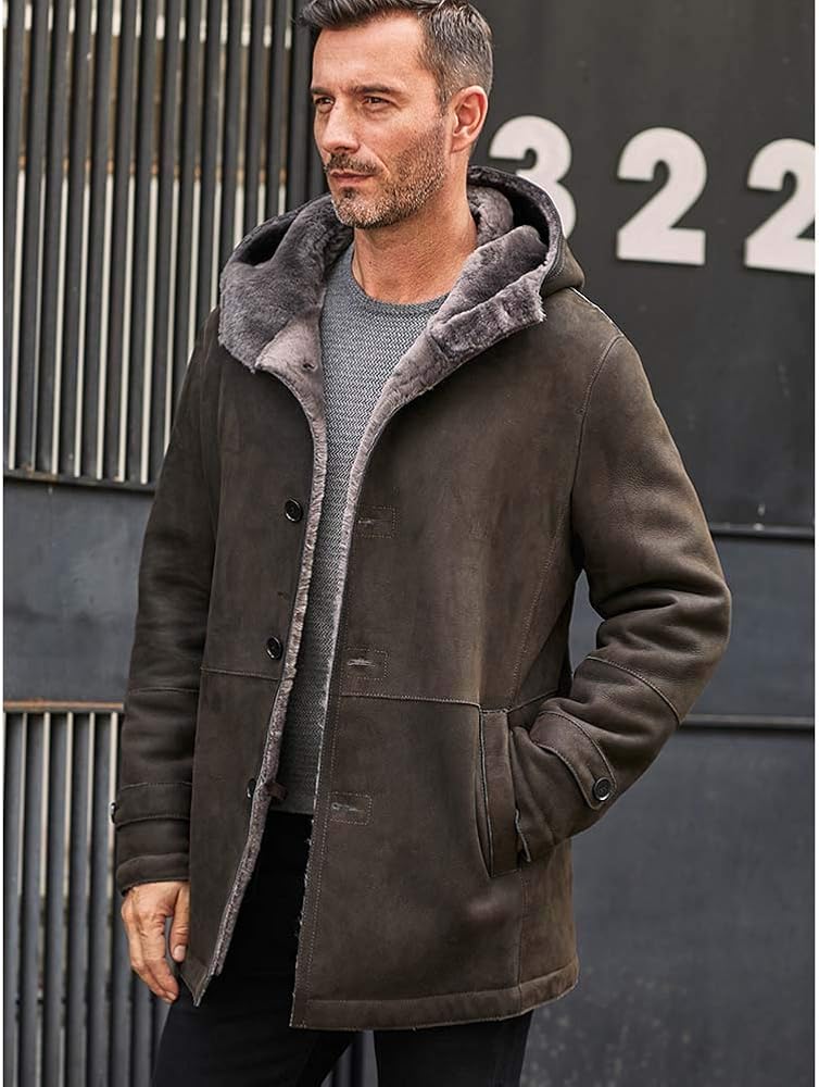 lammfelljacke-herren-918rjk-1.jpg Herren Lammfell Jacke mit Kapuze und langem Fell Gr. S, grau grün : Amazon.de: Fashion – Bild 1