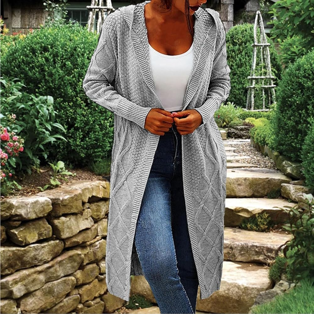 lange-strickjacke-damen-629wrn-1.jpg Strickjacke Damen, Strickjacke Damen Lang Cardigan mit Kapuze Grobstrick Strickjacken Casual Große Größen Strickcardigan Elegant Strickpullover Winter ... – Bild 1