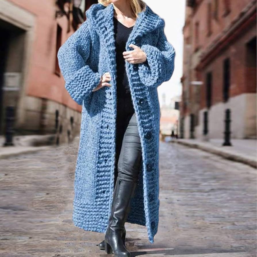 lange-strickjacke-damen-700mfh-1.jpg Lange Strickjacke Damen, Strickmantel Damen Mit Kapuze, Langarm Dicke Strickjacke Damen Mit Taschen Einfarbig Oversized Lose Elastisch Cardigan Mit ... – Bild 1