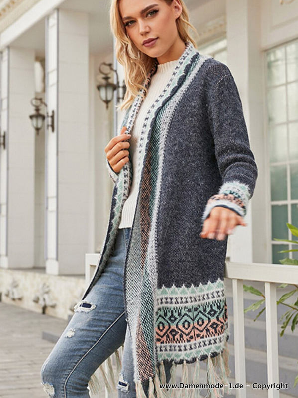 lange-strickjacke-damen-789xrx-1.jpg Long Cardigan Merino Strickjacke Damen Strickmantel Langer Sweat Cardigan Damen Long Cardigan Lange Blaue – Bild 1