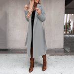 STKOOBQ Damen Kunstwolle Mantel Bluse Dünner Mantel Trench Lange Jacke Damen Schlank Langer Gürtel Elegant Übermantel Oberbekleidung Damen ...