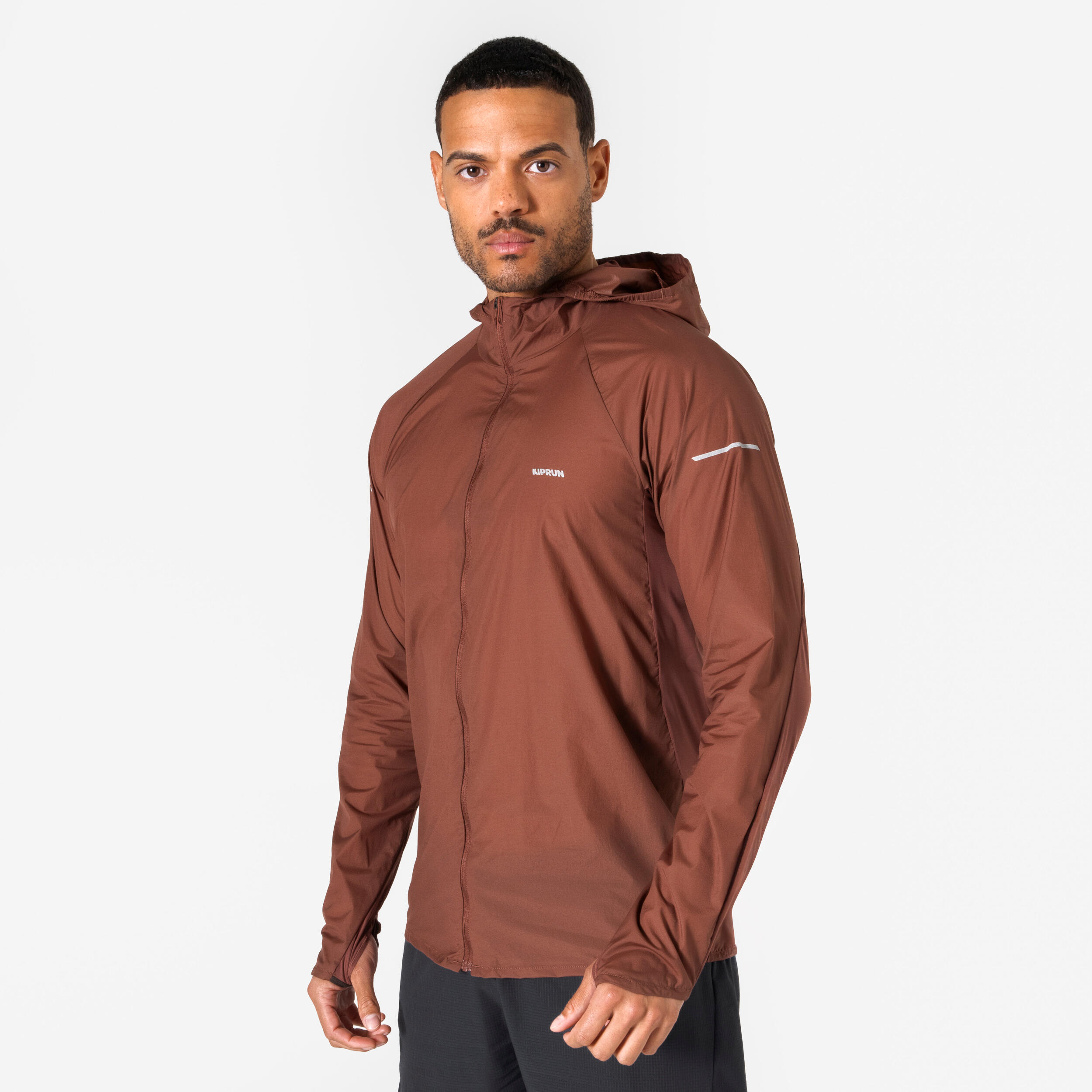 laufjacke-herren-243njh-1.jpg Laufjacke Trailrunning Herren winddicht Run 900 Wind braun – Bild 1