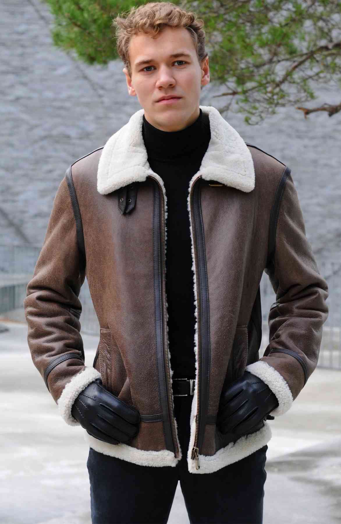 lederjacke-mit-fell-295efm-1.jpg Winter Bikerjacke Mit Fell Herren Bikerjacke Winter Lederjacke Leather Jacket Men Biker Jacke Winter Herren Warme Herren – Bild 1