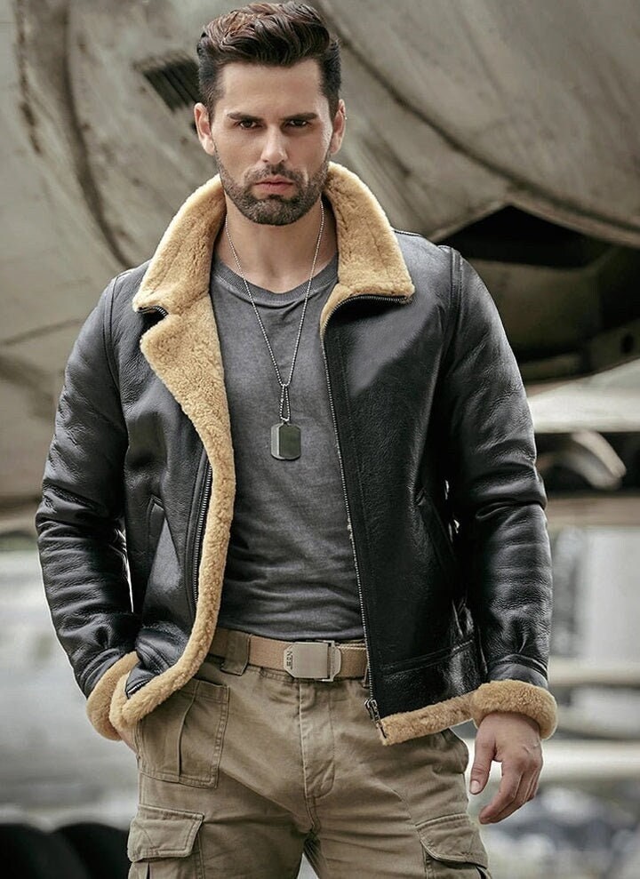lederjacke-mit-fell-386sob-1.jpg Wildleder Jacke Kunstlederjacke Herren Fell Shearling Herren Wildlederjacke Herren Fell Lederjacke Fell Herren – Bild 1