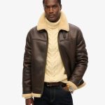 Pilotenjacke aus Lammfellimitat dunkelbraun für Herren | Superdry DE