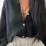 Musselin Midi Oversize Bluse Schwarz