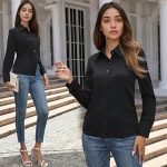 MUNSKT Schwarzes Damenhemd, langärmelig, normale Passform, schwarze Bluse für Damen, Business, Büro, Freizeit, Schwarz , S/2XL : Amazon.de: Fashion