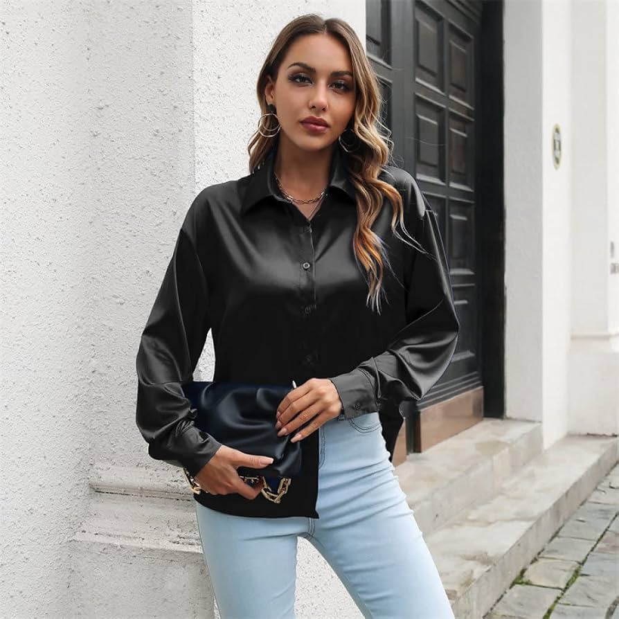 schwarze-bluse-damen-411xyz-1.jpg Lockeres Damenhemd,Damen Satin Bluse Shirt Schwarz Langarm Vintage Mode Seidenhemden Business Hemd Mit Knopf Sexy Party Tops Lässige Arbeit Bürobluse Für Mädchen Damen,S : Amazon.de: Fashion – Bild 1