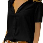 ASKSA Damen Bluse Chiffon Elegant Kurzarm Oberteile Einfarbig V Ausschnitt Lose