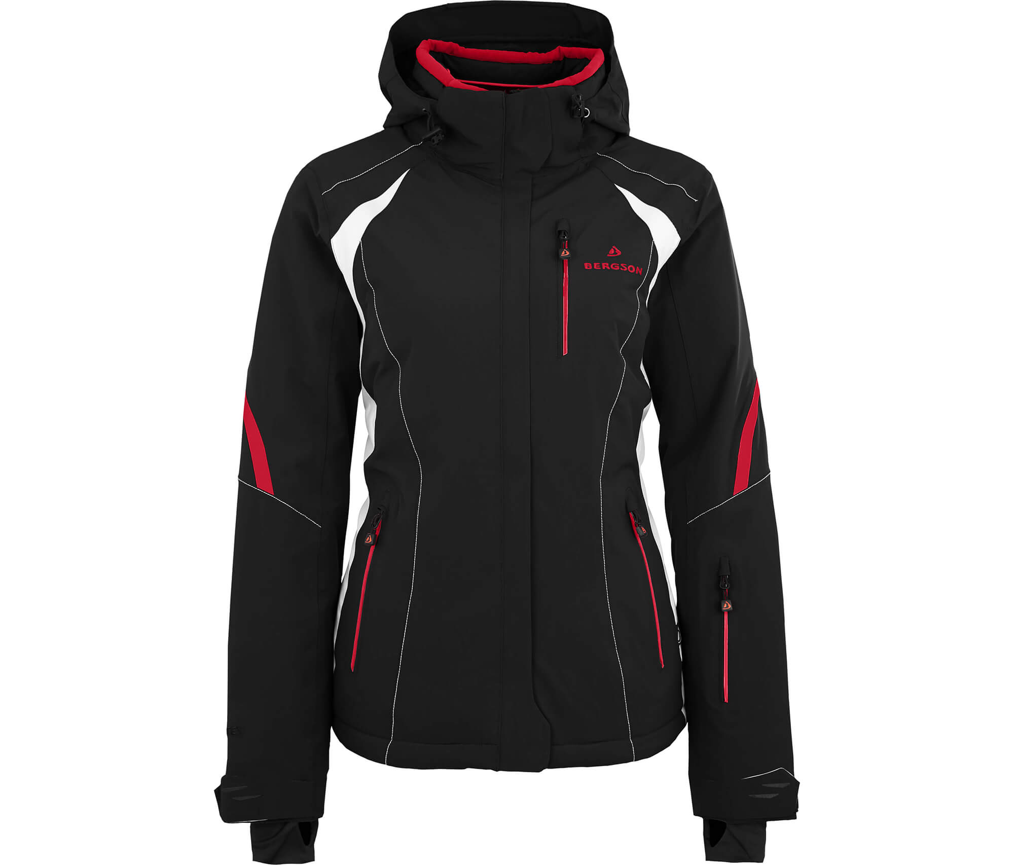 skijacke-damen-schwarz-064cub-1.jpg Bergson SNOWTASTIC | Damen Skijacke, wattiert, 20000mm Wassersäule schwarz/rot – Bild 1