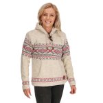 Damen Hoodie Ski Pullover gefütterte Wolljacke Strickpullover Goa Wolle Jacke Norweger Muster | Kunst und Magie