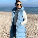 Wattierte Steppweste lang jeansblau Größe S XL