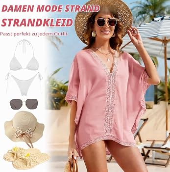 strandtunika-damen-477uit-1.jpg Strandtunika Damen Große Größen Strandponcho Damen Luftig Strand Tunika | V Ausschnitt Design Geeignet Für Strandurlaube Veranstaltungen Am Pool Strand Und Partys(Rosa) : Amazon.de: Fashion – Bild 1