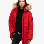 Everest Parka mit Kapuze und Kunstfellbesatz hohes risiko rot für Damen | Superdry DE