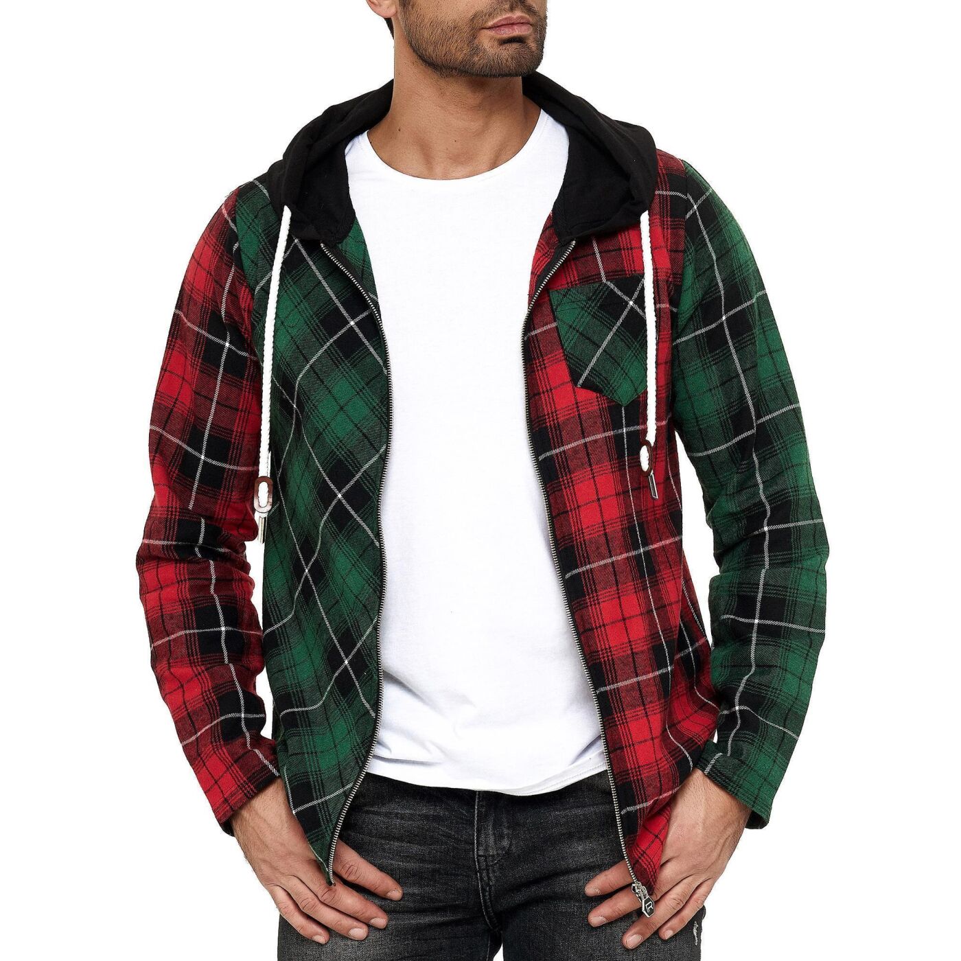 sweatshirt-jacke-244bvh-1.jpg Red Bridge Herren Pullover Sweat Jacke mit Kapuze Sweatshirt Kariert – Bild 1