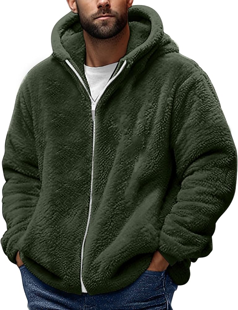 teddy-jacke-herren-414iox-1.jpg Flodxo Herren Teddy Fleece Jacke, durchgehender Reißverschluss, Wintermäntel für Herren, Übergröße, flauschige Plüsch Kapuzenpullover, offene Vorderseite, Sherpa Strickjacke, lässig, warm, Pullover : Amazon.de: Fashion – Bild 1
