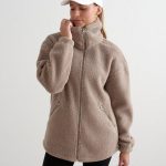 Damen Teddy Jacke Pile Fleece Dunkelbeige
