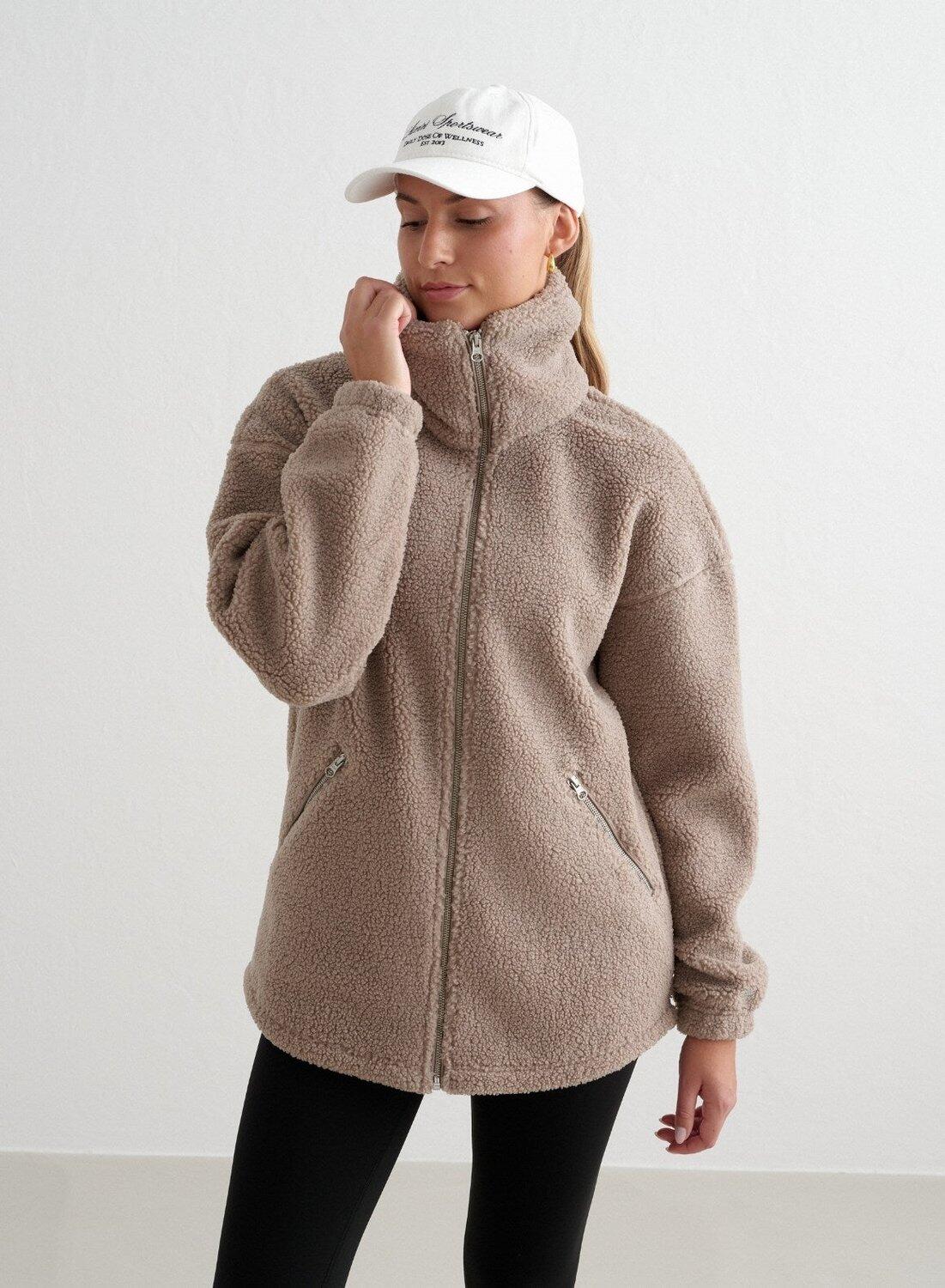 teddyfell-jacke-damen-172bty-1.jpg Damen Teddy Jacke Pile Fleece Dunkelbeige – Bild 1