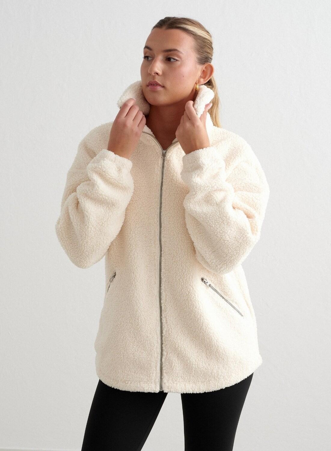 teddyfell-jacke-damen-701rfi-1.jpg Damen Teddy Jacke Pile Fleece Mandel Weiß – Bild 1