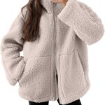 WZMYDBD Teddyjacke Damen Teddy Fleece Winterjacke Einfarbige Oversized Fleecejacke mit Reißverschluss Locker Plüschjacke Revers Bequemer Wintermantel Mode College Fleecemantel Weich Übergangsjacke : Amazon.de: Fashion