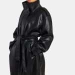 Damen Trenchcoat aus Kunstleder Schwarz