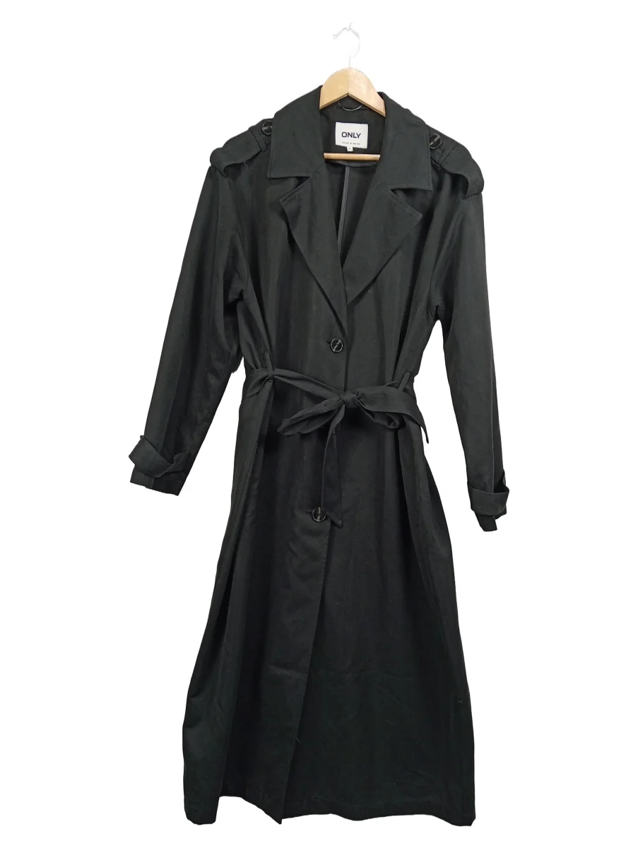 trenchcoat-damen-schwarz-715fvj.webp ONLY Damen Trenchcoat Schwarz Gr. 42 Klassisch Mantel mit… – Bild 1