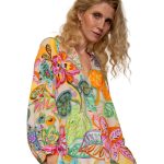 Emily van den Bergh Tunika Bluse aus reiner Viskose mit Multicolour Flower Print | Modehaus Wörmann