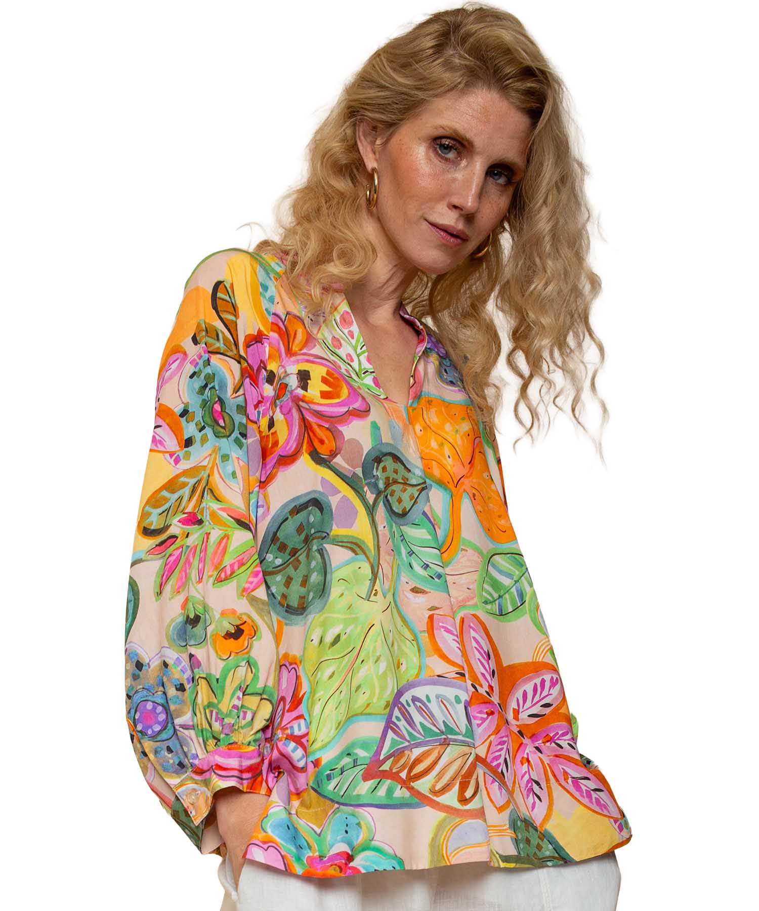 tunika-bluse-129cnd-1.jpg Emily van den Bergh Tunika Bluse aus reiner Viskose mit Multicolour Flower Print | Modehaus Wörmann – Bild 1