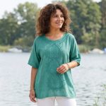 Bestickte indische Tunika, alternative Kurzarm Boho Bluse türkisgrün