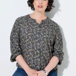 Bluse, Paisleymuster, Tunika Ausschnitt, Langarm, tintenblau | Ulla Popken