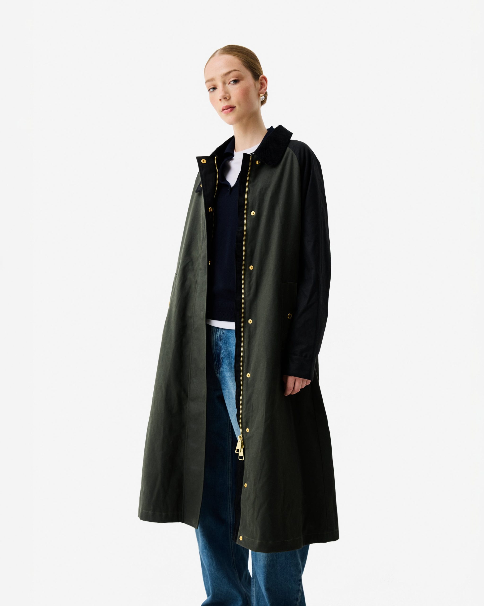 wachsjacke-damen-895fsf-1.jpg Harrow Wachsjacke Patch Farbblockmuster Grün (Damen) – Bild 1