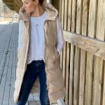 Wattierte Steppweste lang beige Größe S XXXL