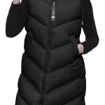 RMK Longweste Damen Steppweste Lang Weste Mantel Ärmellos Jacke Outdoor Warm Winter mit Kapuze