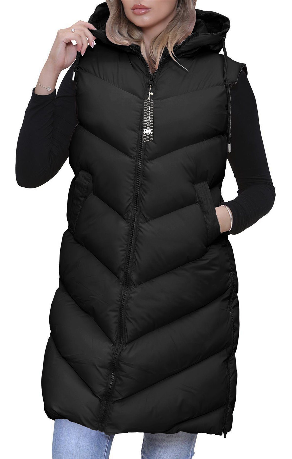weste-damen-lang-721vwm-1.jpg RMK Longweste Damen Steppweste Lang Weste Mantel Ärmellos Jacke Outdoor Warm Winter mit Kapuze – Bild 1