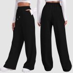 Winter Hose Damen Gepolstert, Hose Damen mit Kordelzug, Einfarbig Hosen Damen High Waist Stretch Gürtel Soft Touch Stoffhose mit Taschen Bequeme ...