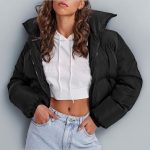 Battnot Damen Jacke Puffer 3/4 Jacke Damen Schwarz Cropped Jacke Kurz Warm Jacke Daunen Crop Winterjacke Bauchfrei Puffer Jacke Damen Leichte ...