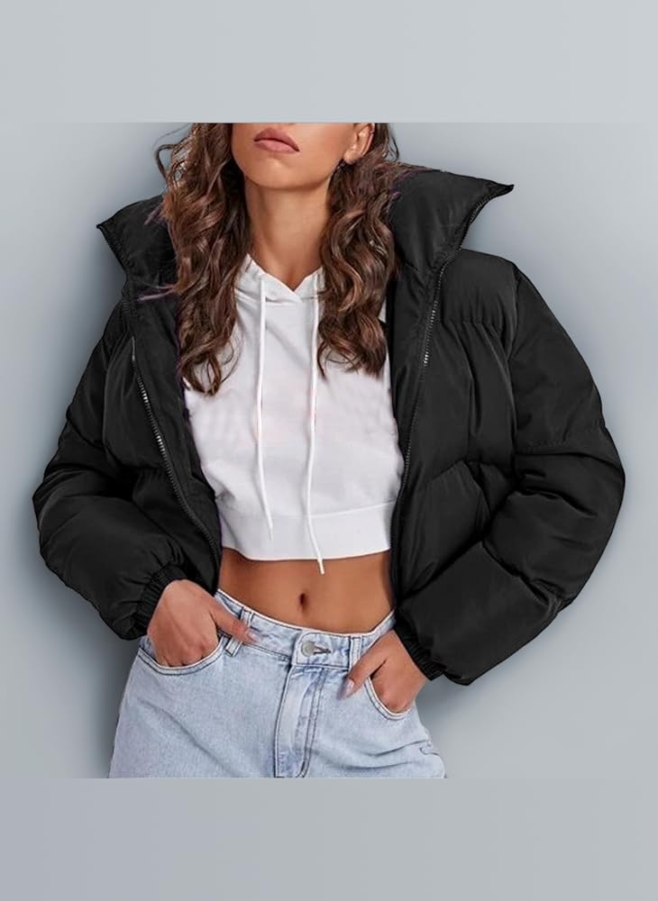 winterjacke-damen-schwarz-357jhb-1.jpg Battnot Damen Jacke Puffer 3/4 Jacke Damen Schwarz Cropped Jacke Kurz Warm Jacke Daunen Crop Winterjacke Bauchfrei Puffer Jacke Damen Leichte ... – Bild 1