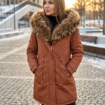 Damen Parka Winterjacke Ramoneska mit echtem Pelz Zimtbraun