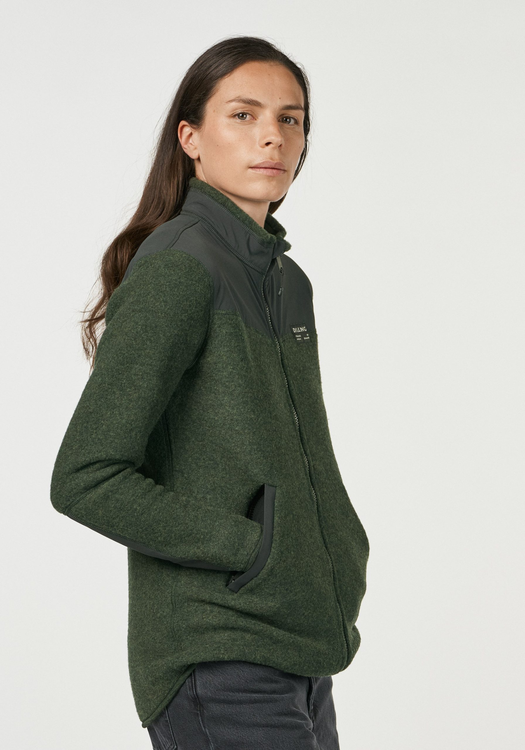 wollfleece-jacke-damen-112nnr-1.jpg Damen Jacke in Dunkelgrün meliert Kostenloser Versand Dilling – Bild 1